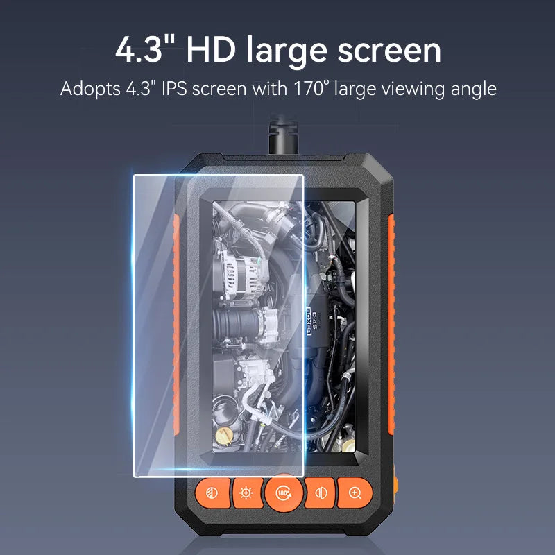 4.3' IPS Screen Endoscope Camera IP67 Waterproof HD1080P Inspection Camera with 8 LED Lights Semi-Rigid Bore Scope forCars Sewer