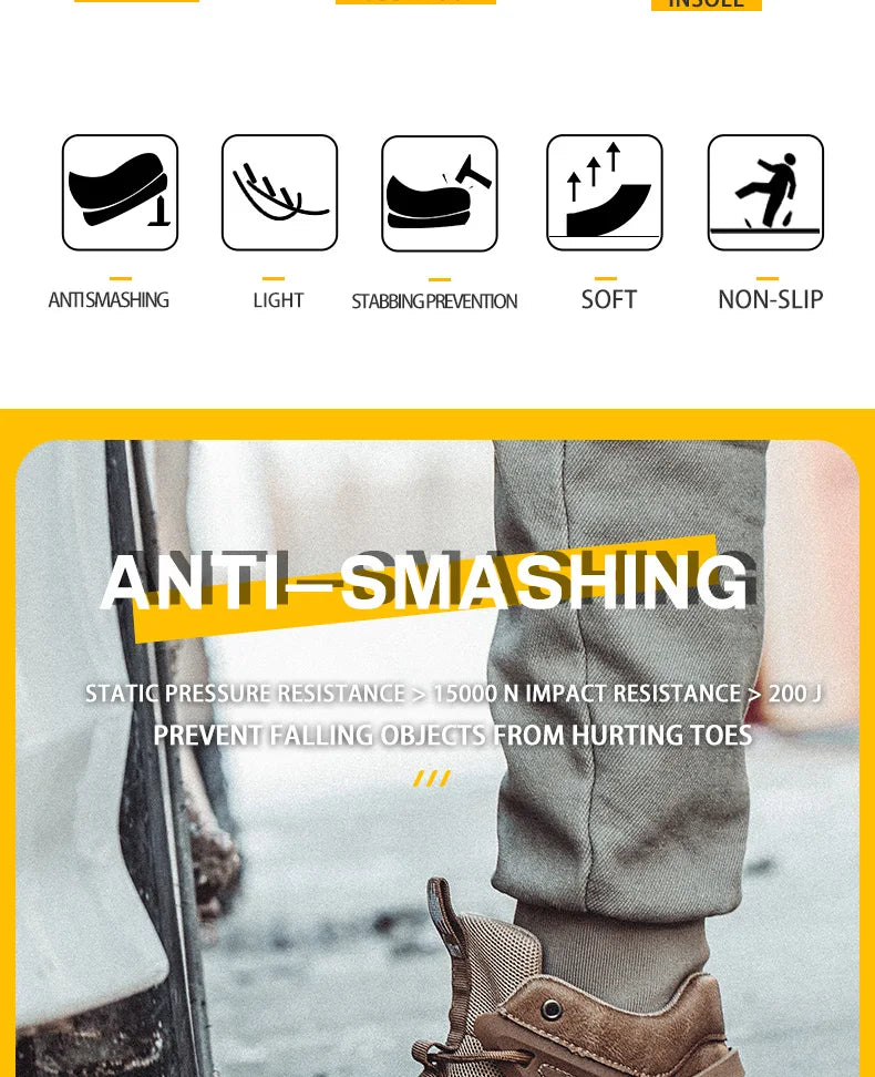 Composite Toe Work Boots Mens Puncture-Proof Midsole Non-Slip Breathable & Comfort Fit for Warehouse Use Anti-smash Work Boots