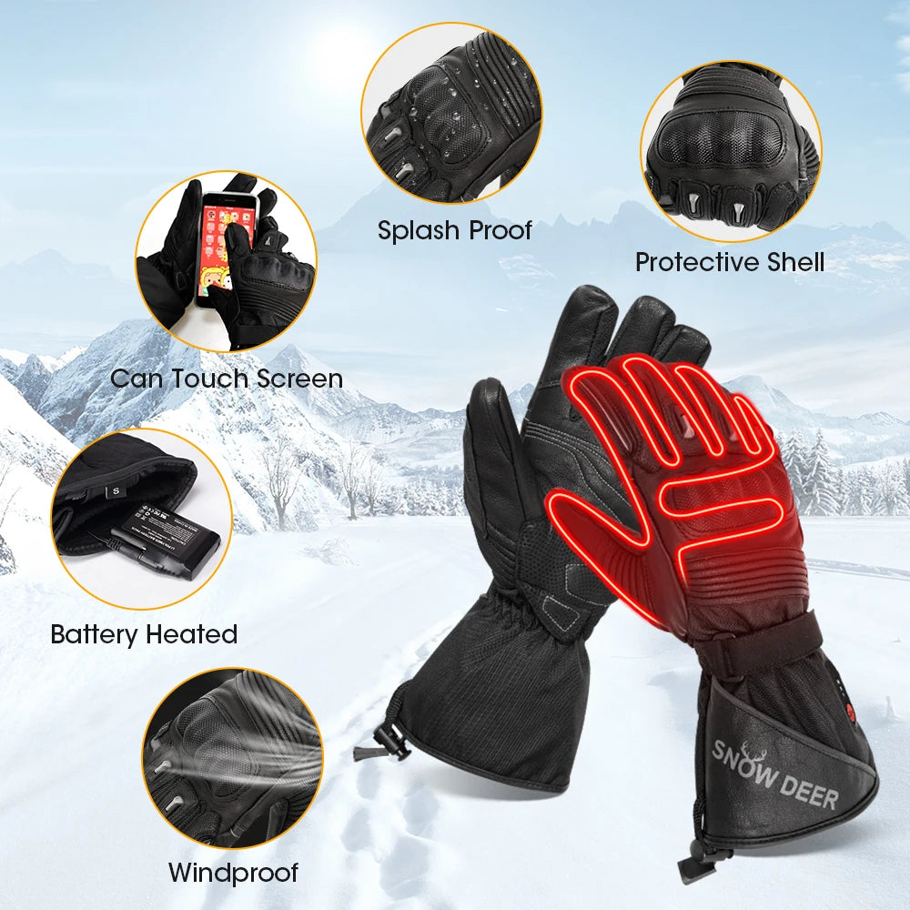 Waterproof Rechargeable Heating Thermal Gloves For Snowmobile Skiing Riding Heated Gloves Motorcycle Winter Heated Gloves Warm