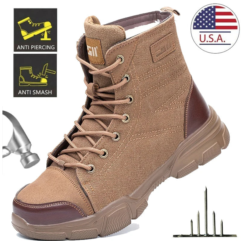 Men’s Industrial Safety Shoes Steel Toe Cap - Anti-Smash Anti-Punctur Outsole Outdoor Indestructible Construction Work Shoes