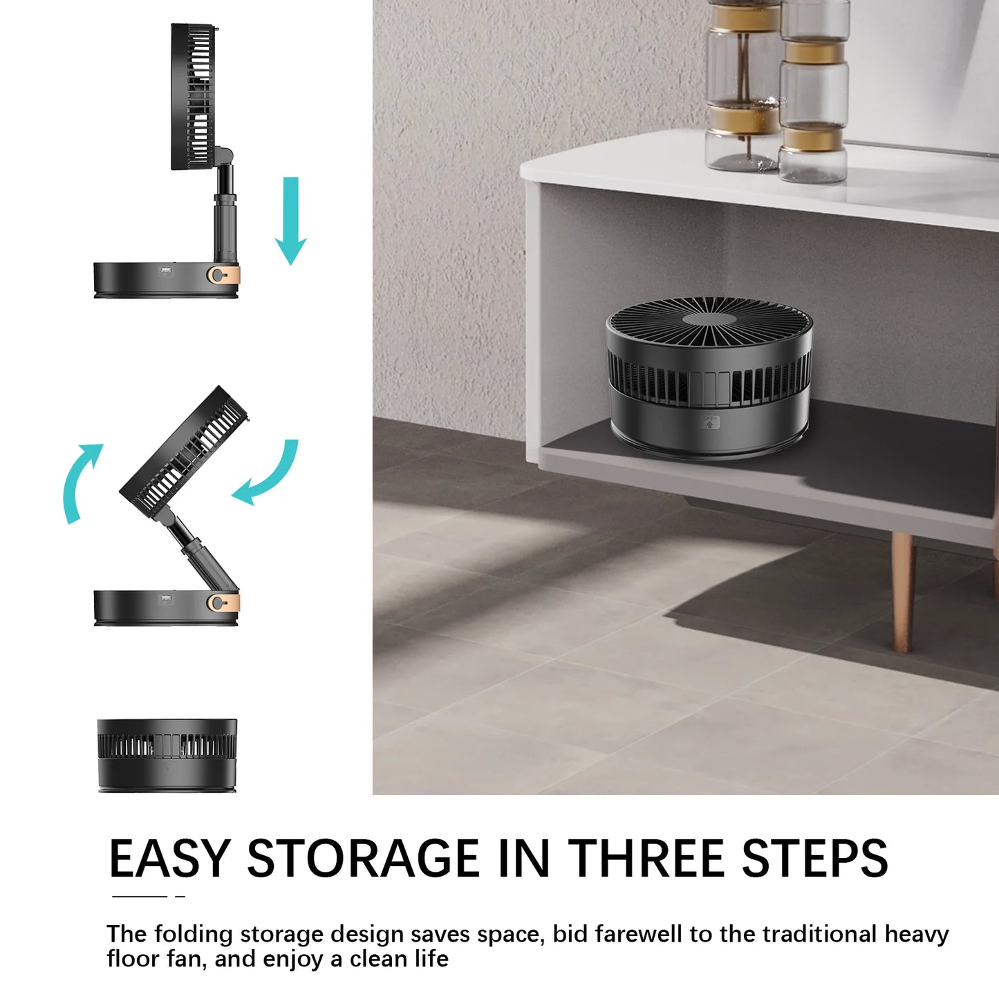 Remote Control Hand Strap &USB Charging Port  Battery Operated Portable Standing Fan, 4 Speed, Timer for Camping Travel Outdoor,