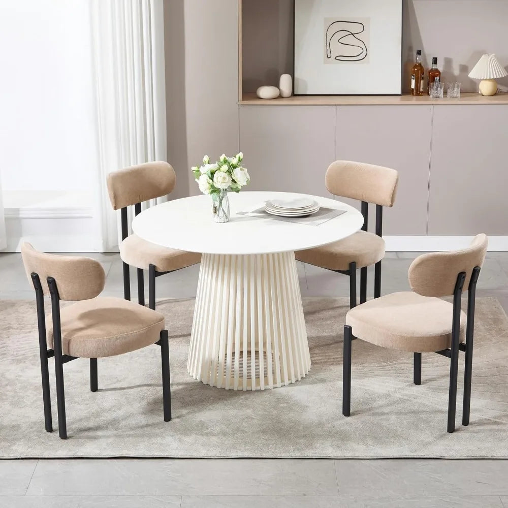 Khaki Dining Chairs Set of 2, Chenille Upholstered Kitchen Chairs with Open Back, Modern Armless Side Chairs with Metal Legs