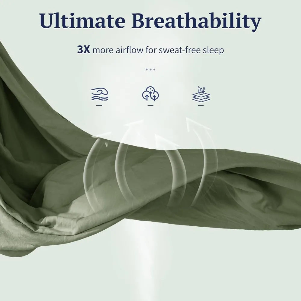 Luxury Queen Size Linen Duvet Cover Set, Pure Natural Flax Linen with Zipper and Corner Ties