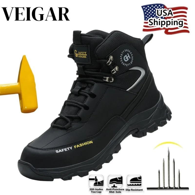 High Top Safety Shoes Men Steel Toe Work Shoes Men Work Safety Boots Anti Smash Safety Indestructible Waterproof Platform Boots