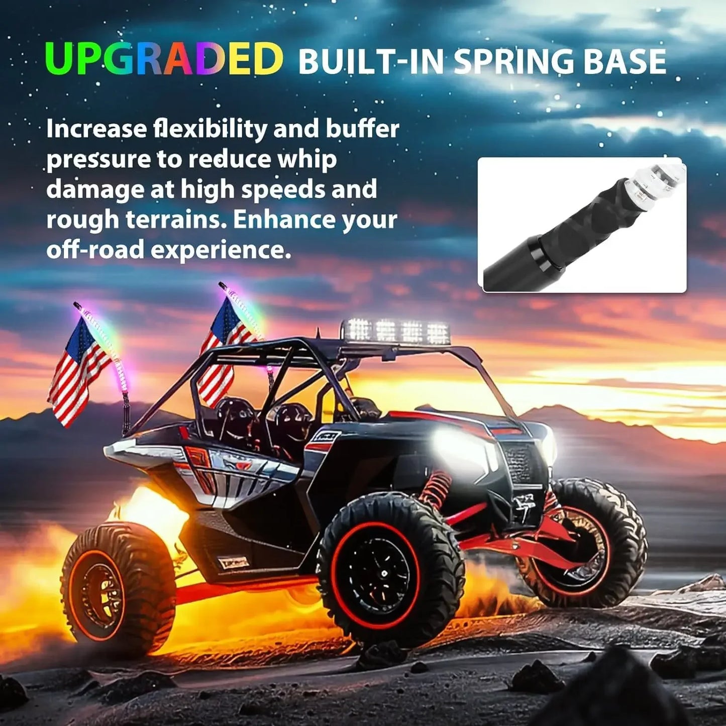 2PCS 2ft LED Whip Lights For UTV Colorful RGB Chasing/Dancing Light RGB Chasing Lighted Antenna Whips For ATV Truck