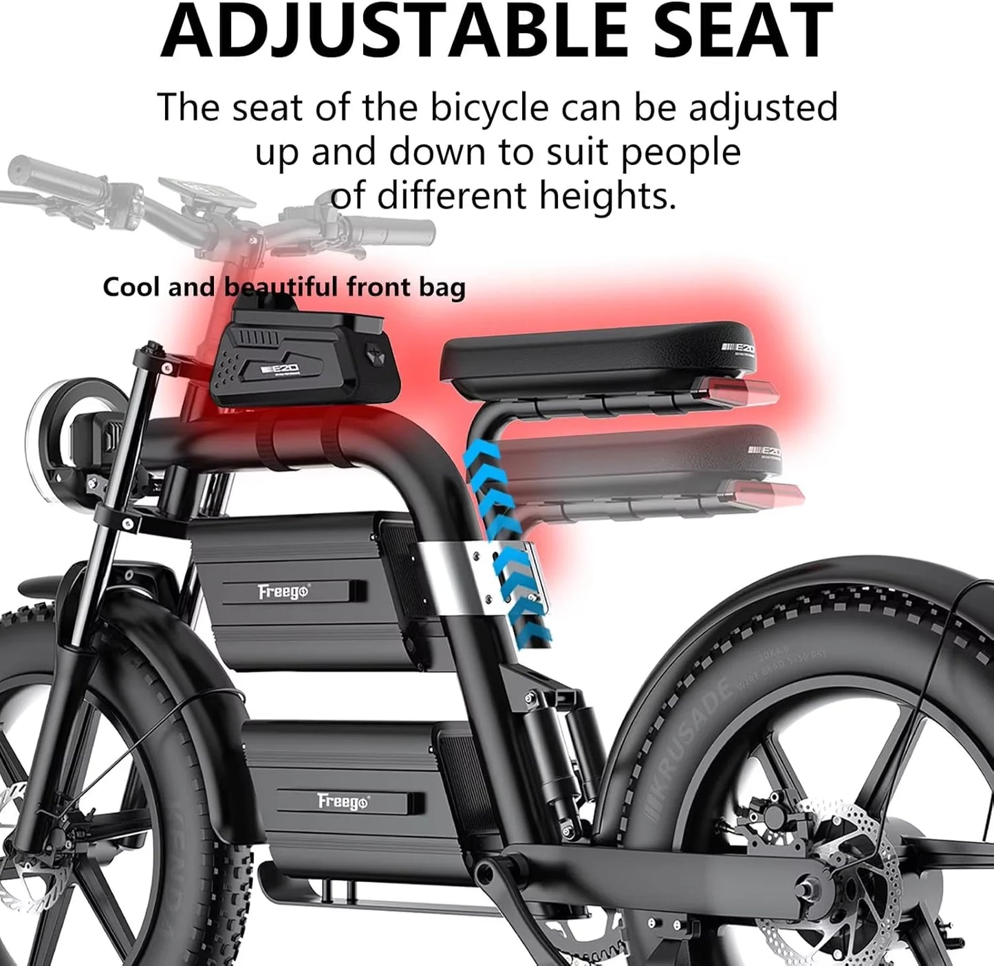 FREEGO Electric Bike for Adults 2100W Peak 40Ah Dual Battery  37MPH Off Road Fat Tire Electric Motorcycle with Full Suspension