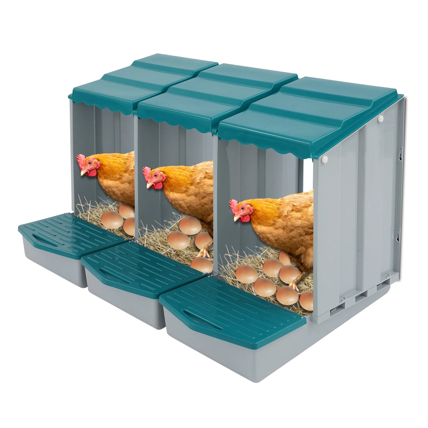 3-Compartment Chicken Nesting Box Chicken Laying Box with Egg Collection