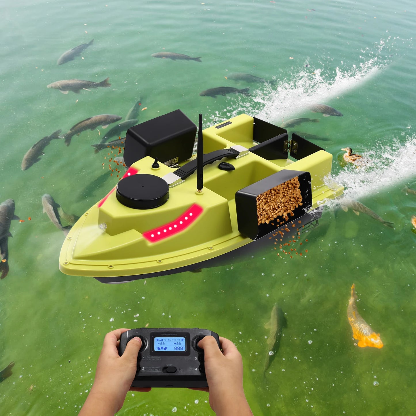 5200mAh GPS Fishing Bait Boat,Remote Control Nest Beater W/ 3/4 Bait Containers and LED Screen,1.5kg/2kg Load Rechargeable