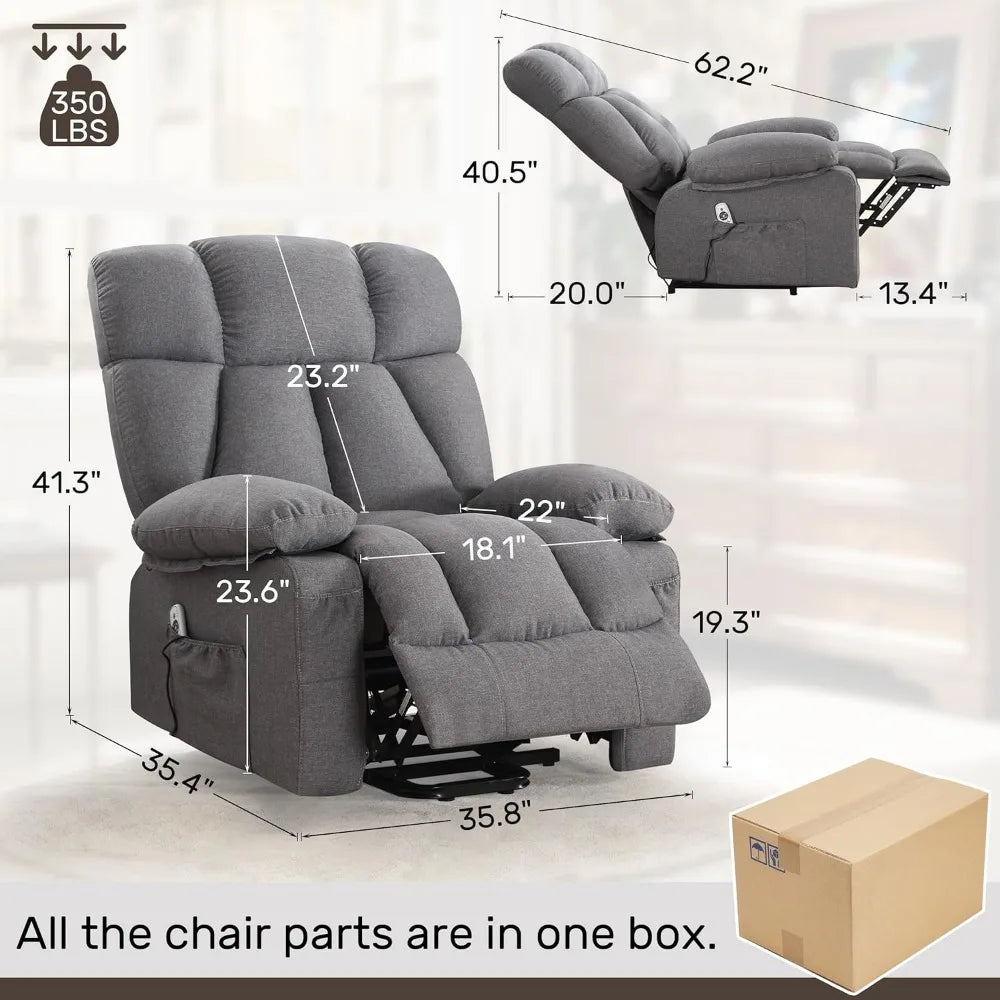 Oversized Power Lift Recliner Chair with Vibration Massage&Heat for Elderly,Classic Upholstered Breathable Fabric Lounge Chair w