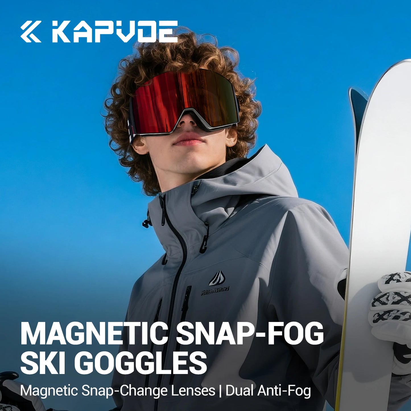 KAPVOE New Outdoor Photochromic Ski Goggles Winter Snow Sports for Unisex Snow Glasses UV400 Anti-fog Magnetic Snowboard Glasses