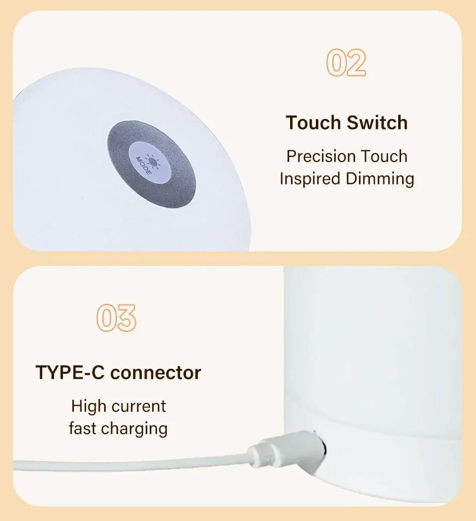 Rechargeable Led Night Light with Remote Control Touch Switch Table Lamp for Reading Bedroom White RGB Color Dimmable Portable