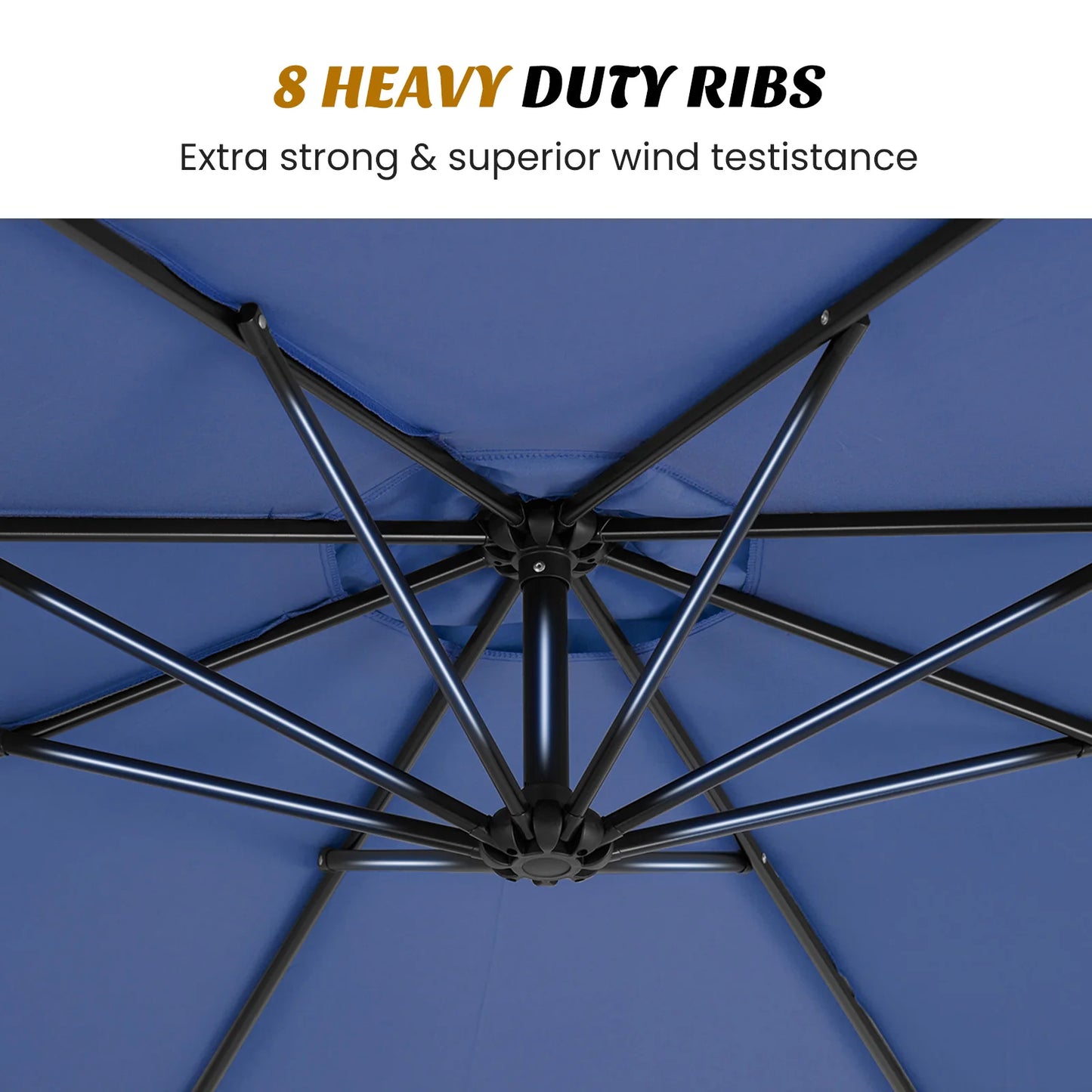 JHK 10FT Outdoor Patio Umbrella Hanging Cantilever with Easy Tilt Adjustment UV Protection 8 Sturdy Ribs for Backyard Garden