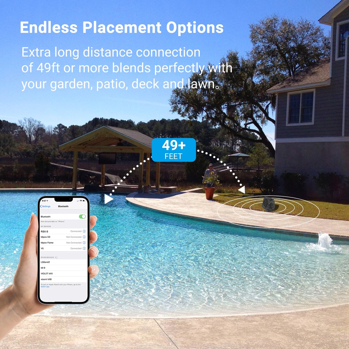 Herdio 8" Rock Speakers Outdoor IPX7 Waterproof Bluetooth Wireless Solar Powered Max 120W With Rechargeable Battery For Garden