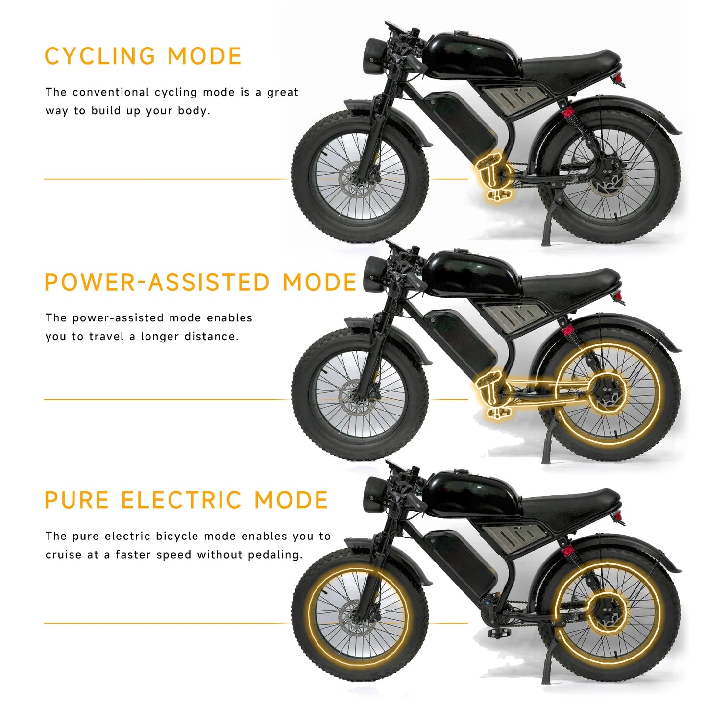 20" Electric Motorcycles Mountain fat tire E Bike for Adults, 1000W Peak Motor Ebike 29Mph 35Miles 48V 15.6AH Electric Bicycle