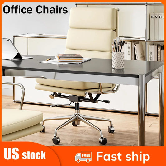 Office Guest Chair Upholstered Leather Comfortable Reception Chairs with Wheels Adjustable Swivel Rolling Office Chairs