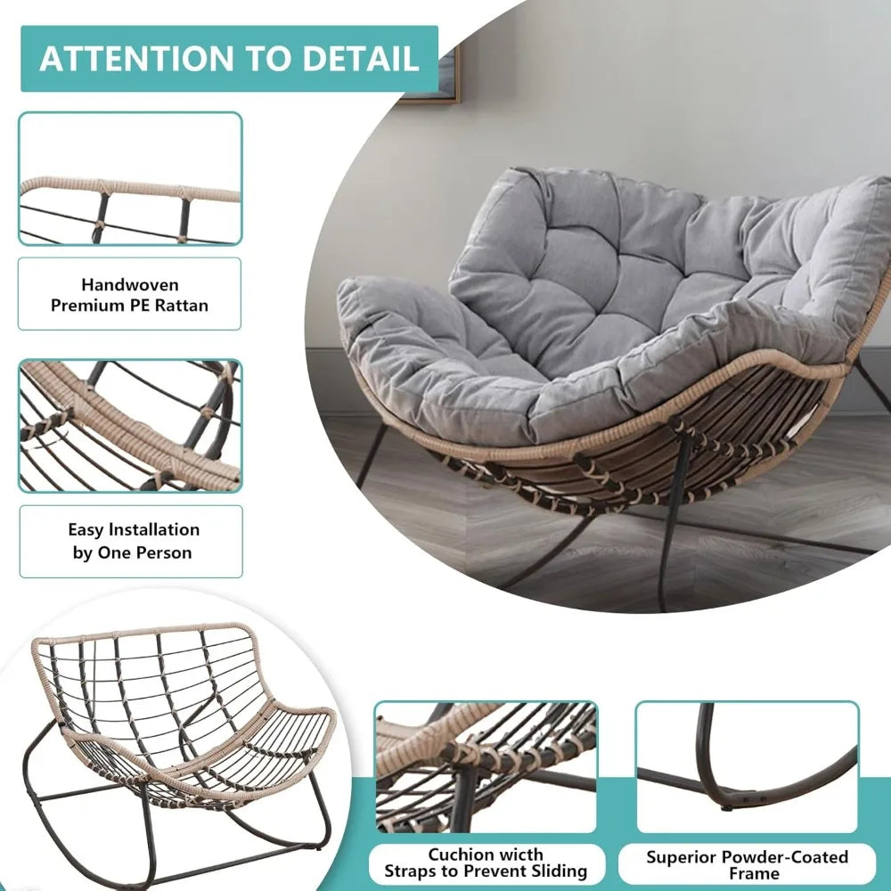 Oversized Wicker Egg Chair with Cushion for Indoor and Outdoor Use, Supports Up to 330 Lbs, Perfect for Living Rooms and Bedroom