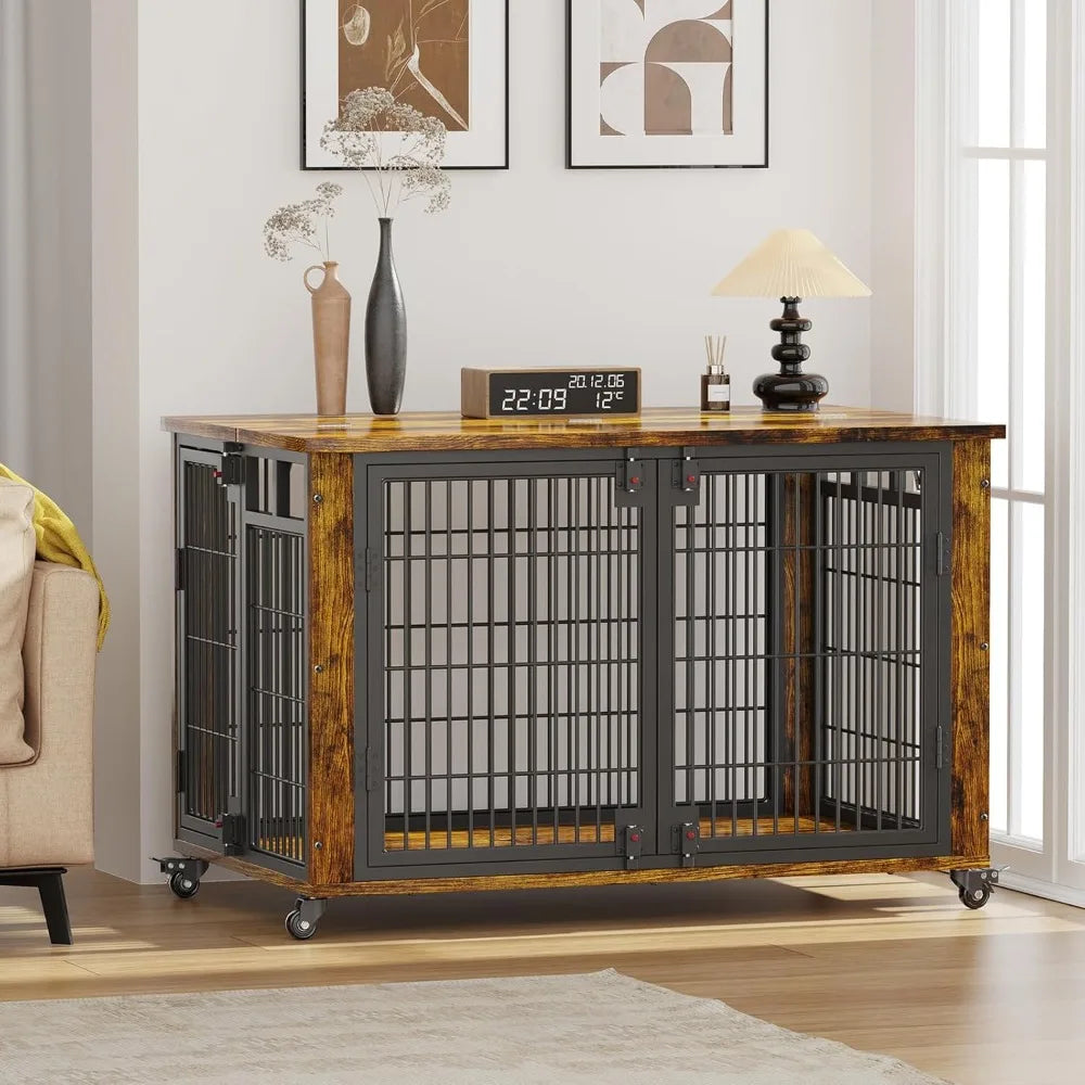 41" for Training Moveable XL Dog Crate, Large Dog Crate Furniture with Top-Access Teasing/Feeding Doors, Chew-Resistant Dog