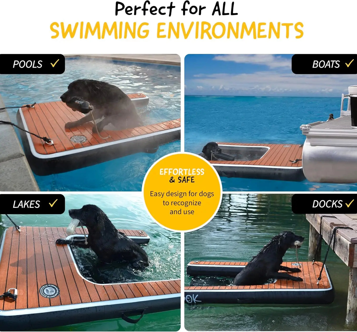 DOK Dog-DOK Inflatable Dock Platform: Safe & Easy Water Access for Dogs Up to 230 lbs; Floating Non-Slip EVA Foam with Dog Boat
