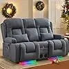 Power Loveseat Recliner Sofa Home Theater Seating with Console Electric Recliner RV Sofa with USB And Outlets Massage And Heat