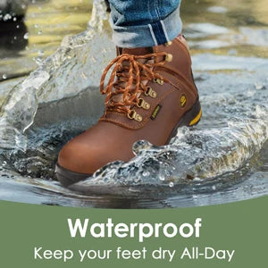 Zoleker Hike Boots for Men,Soft Toe, Slip Resistant Safety Shoes, Waterproof Anti-Fatigue Brown
