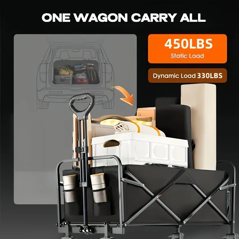450 lbs Folding Trolley, Heavy Duty Utility Portable Foldable Outdoor Beach Field Trolley with 360° All Terrain Wheels, Side Bag