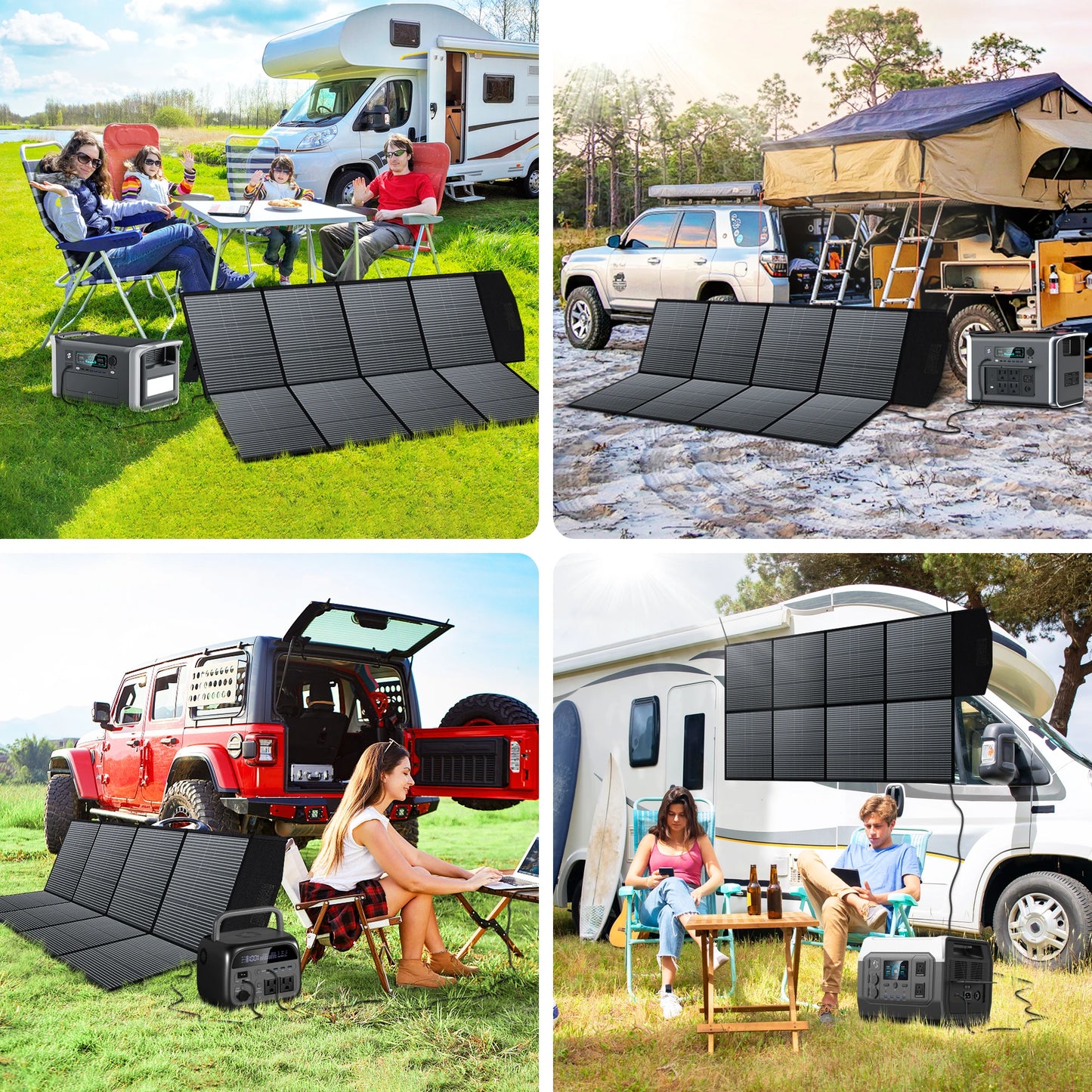 2400W /1600W / 500W Portable Power Station, 2048Wh / 1024Wh /345Wh Lifepo4 Battery with 400W / 200W / 100W Foldable Solar Panel