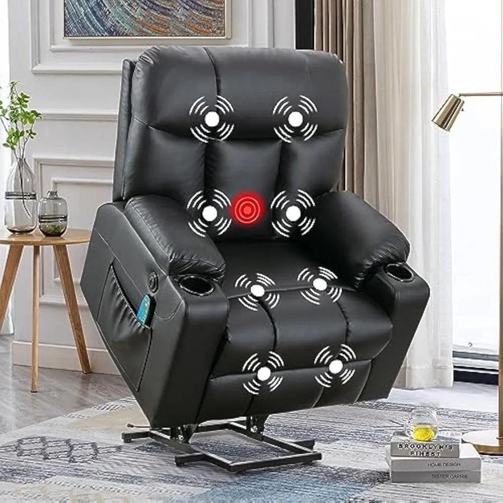 26" Extra Wide Lift Chair with Heat and Massage, Faux Leather Power Lift Recliner Massage Chair for Adults Elderly, U