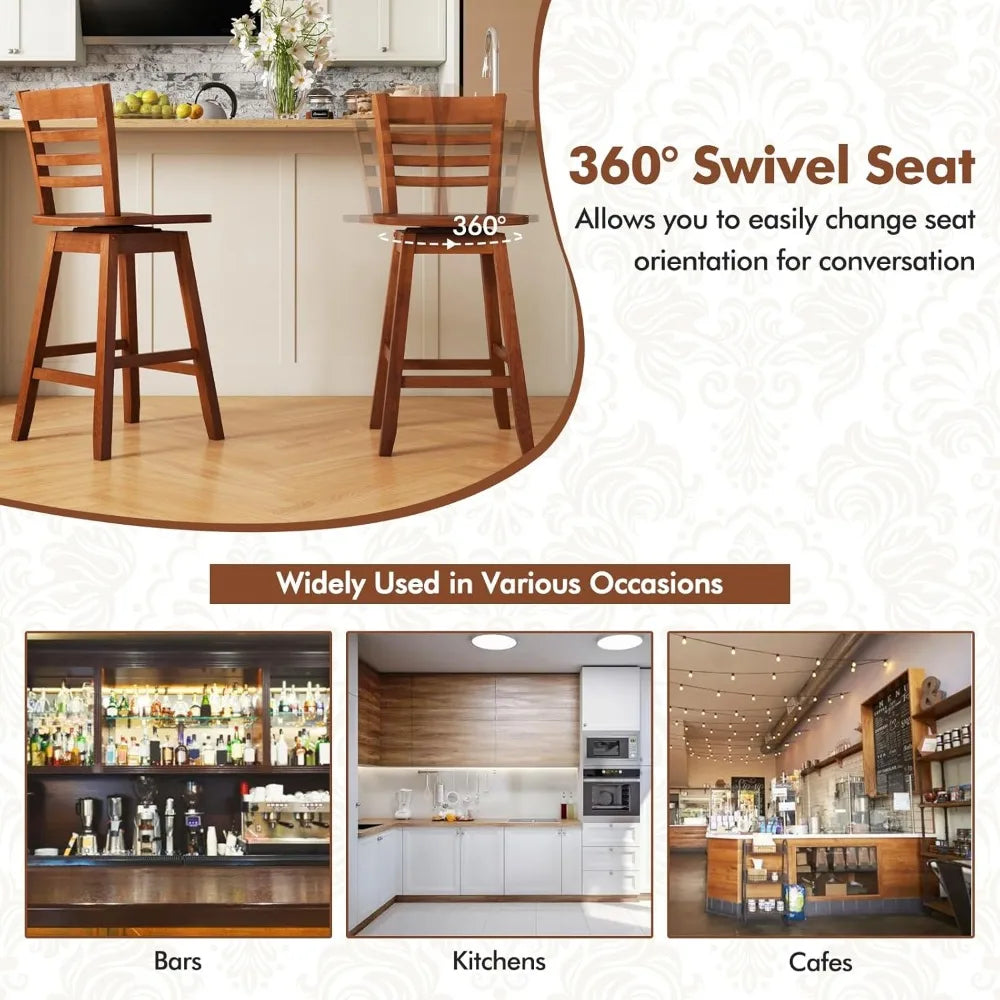 Swivel Counter Height Bar Chairs with Hollow Backrest & Contoured Seat, with Footrest for Kitchen Island, Pub, Bistro, Cafe