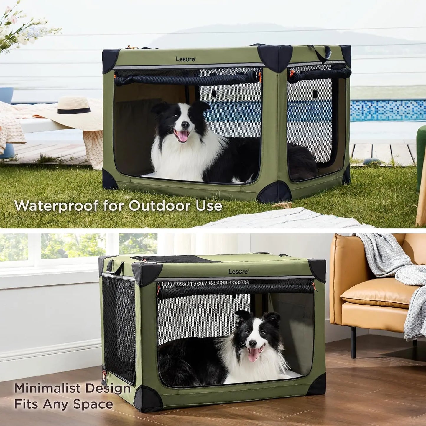 Soft Collapsible Dog Crate - 42 Inch Portable Travel Dog Crate for Extra Large Dogs Indoor & Outdoor, 4-Door Foldable