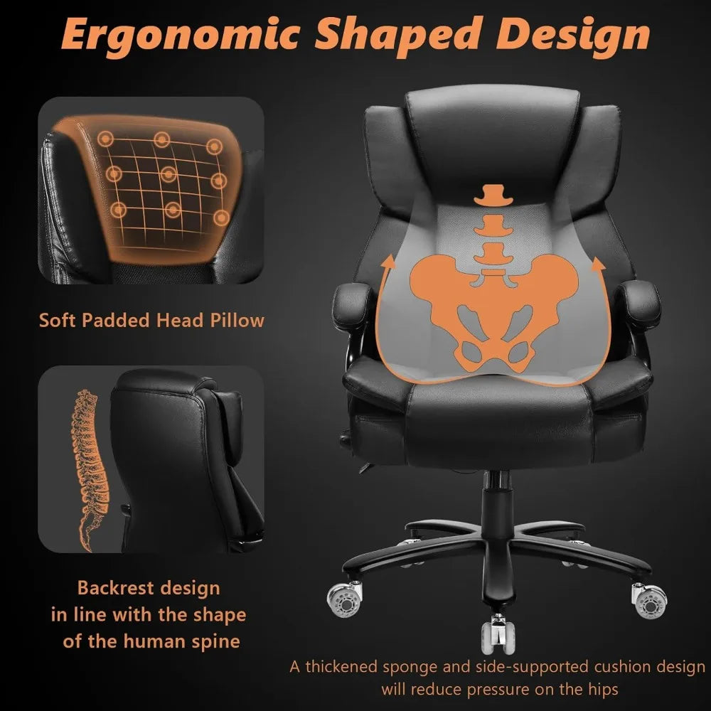 500lbs Heavy Duty Big And Tall Office Chair Dual Rubber Wheel Executive Desk Chair for Low Back Pain Relief