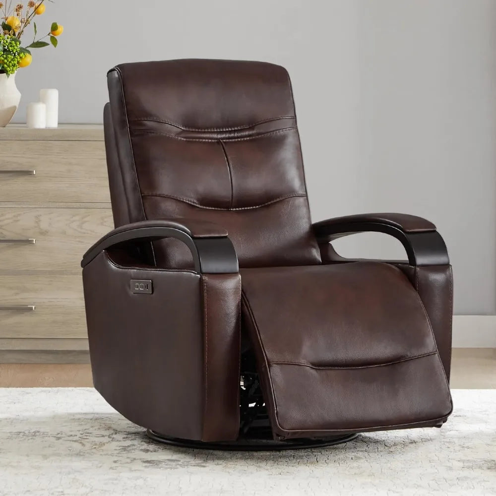 Genuine Leather Power Swivel Glider Rocker Recliner, FSC Certified Mid Century Modern Recliner Chair for Adults, Adjustable Pow