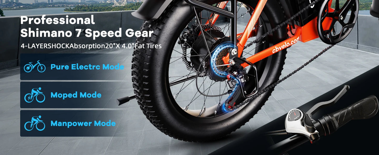 1000W Folding Electric Bike, 48V 20AH Large Removable Battery E Bike, 30+MPH, 80 Miles Max Range, 20" Fat Tire Electric Bike for