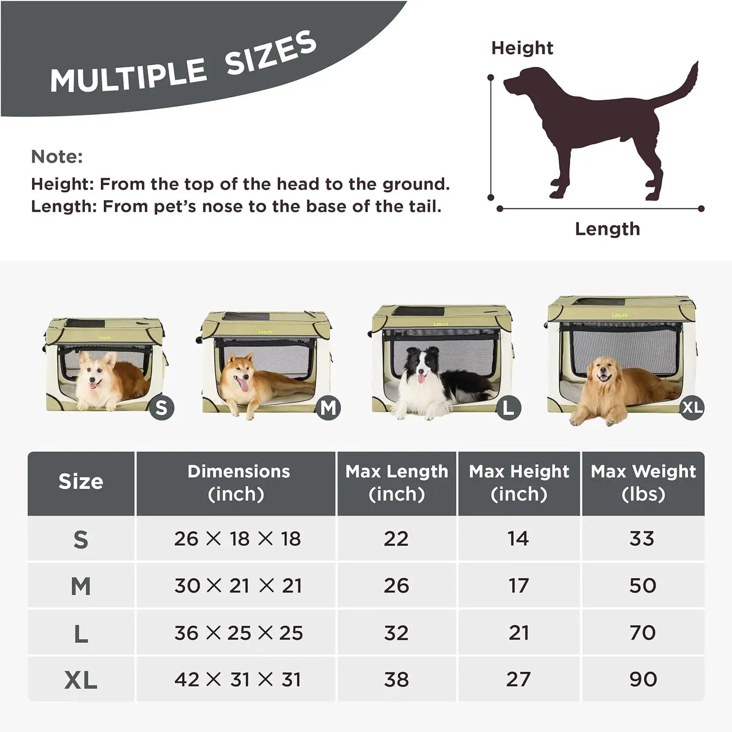 Soft Collapsible Dog Crate - 42 Inch Portable Travel Dog Crate for Extra Large Dogs Indoor & Outdoor, 4-Door Foldable