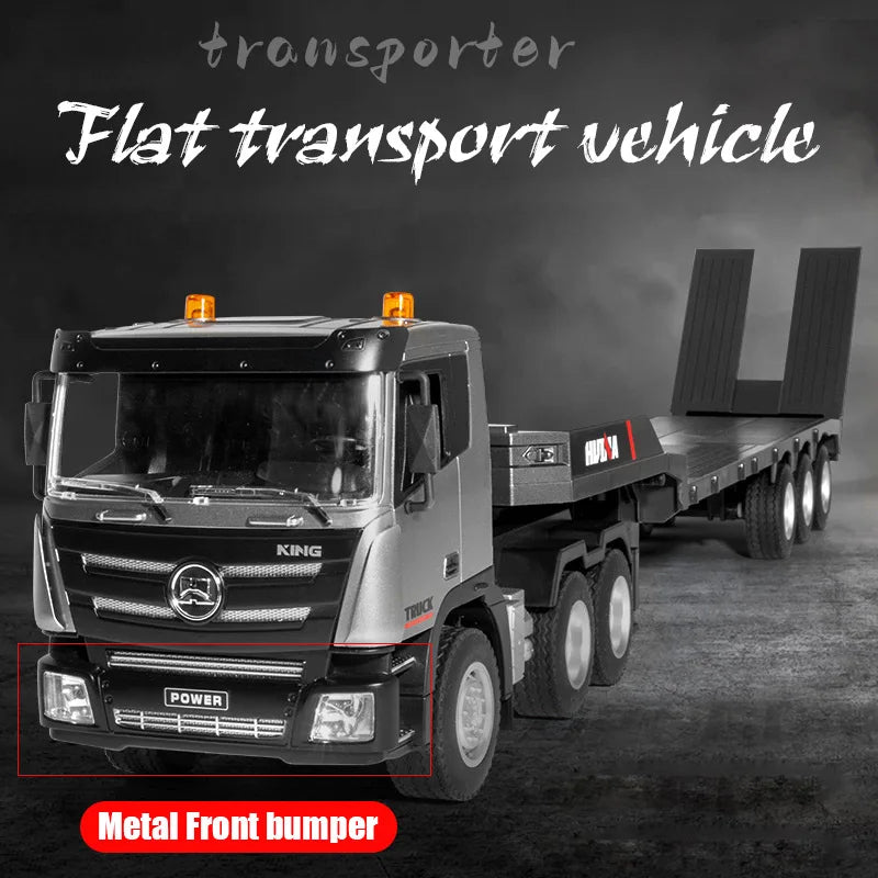 Huina 1318 Rc Truck Remote Control Alloy 1/18 9Ch 2.4G Transport Truck Model Electric Toy with Flatbed Trailer for Kids Boy Gift