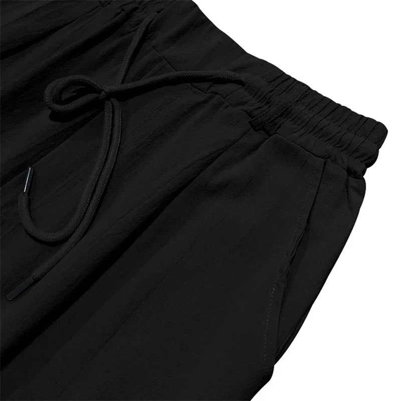 Men s Lightweight Drawstring Linen Pants with Pockets Comfortable Straight Leg Casual Trousers for Summer Beach Wear