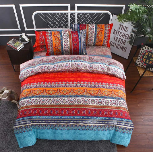 Ideal Life Boho Duvet Cover Set, Boho Vintage Bedding Set, 3 Piece Navy White Orange Aztec Print, Zipper Closure