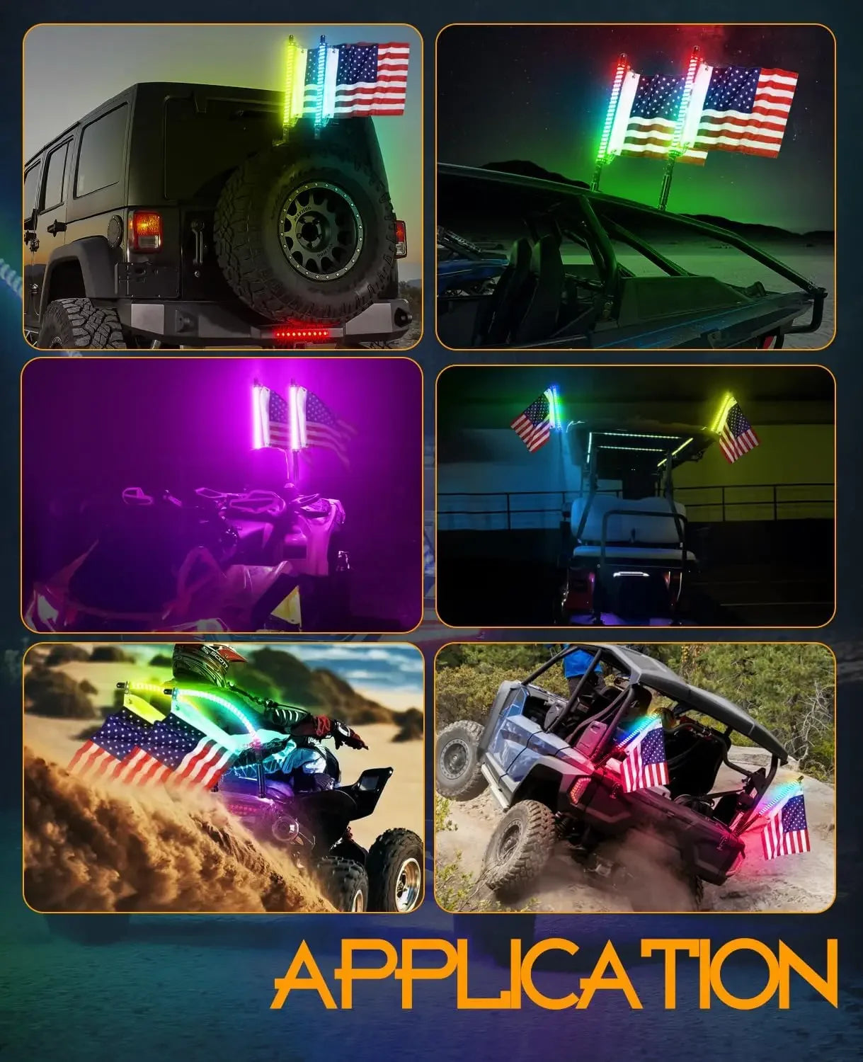 2PCS 2ft LED Whip Lights For UTV Colorful RGB Chasing/Dancing Light RGB Chasing Lighted Antenna Whips For ATV Truck