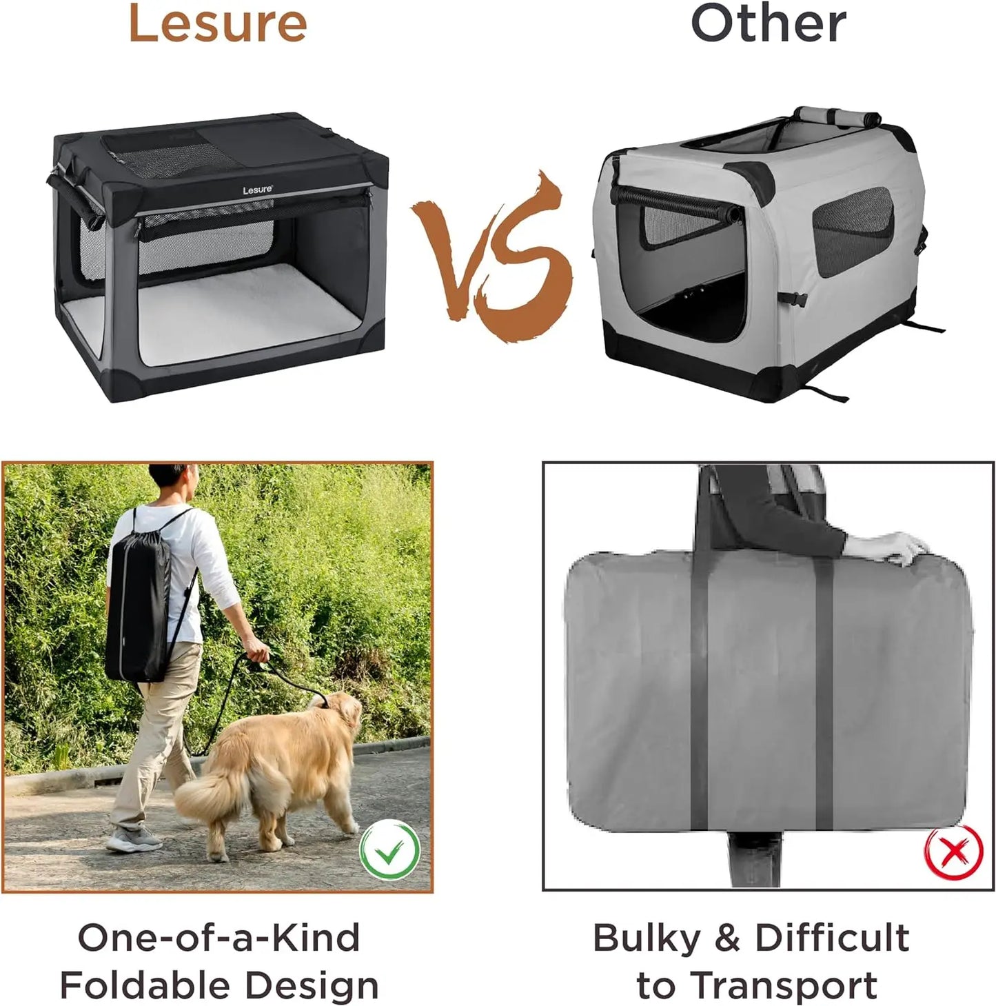 Soft Collapsible Dog Crate - 42 Inch Portable Travel Dog Crate for Extra Large Dogs Indoor & Outdoor, 4-Door Foldable