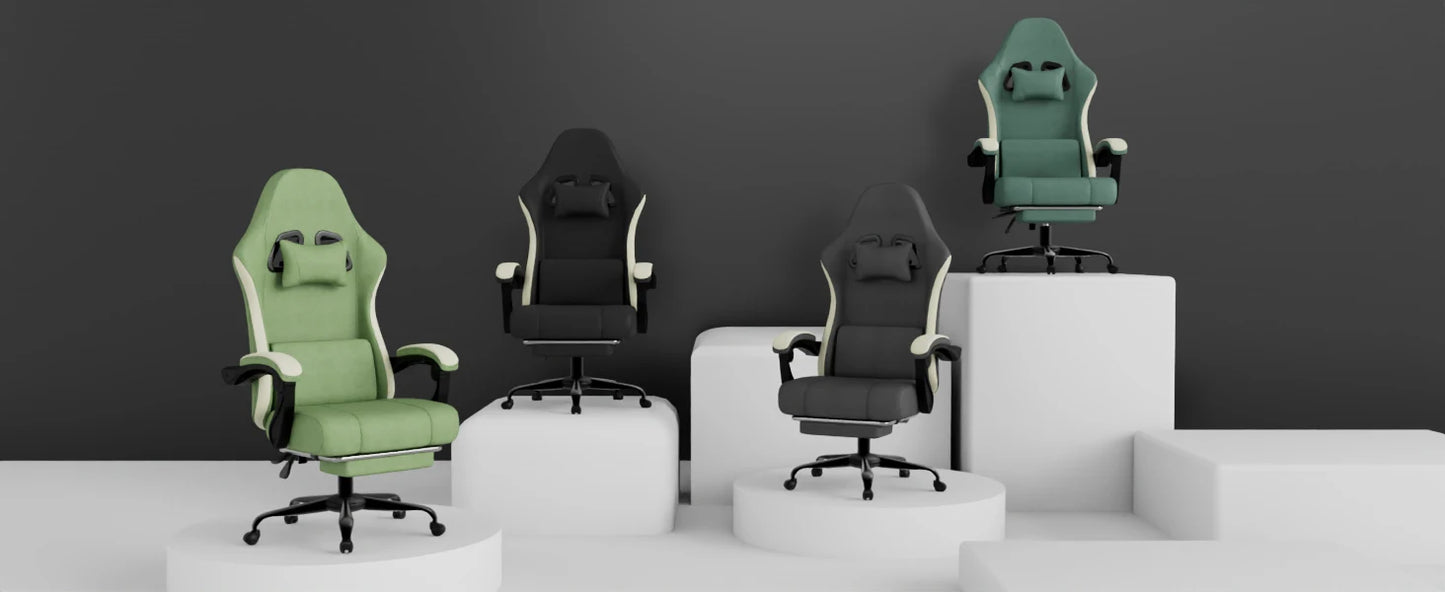 Ergonomic Gaming Chair with Pocketed Spring Cushion, Breathable Fabric Computer Chair with Footrest, Adjustable Lumbar Support V