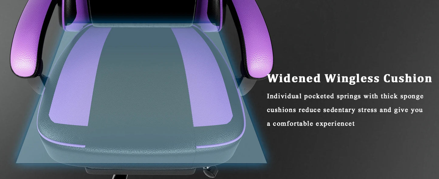 Gaming Chair with Pocket Spring Cushion and Footrest, Ergonomic Computer Chair for Adults, Breathable PU Leather Game Chair, Adj