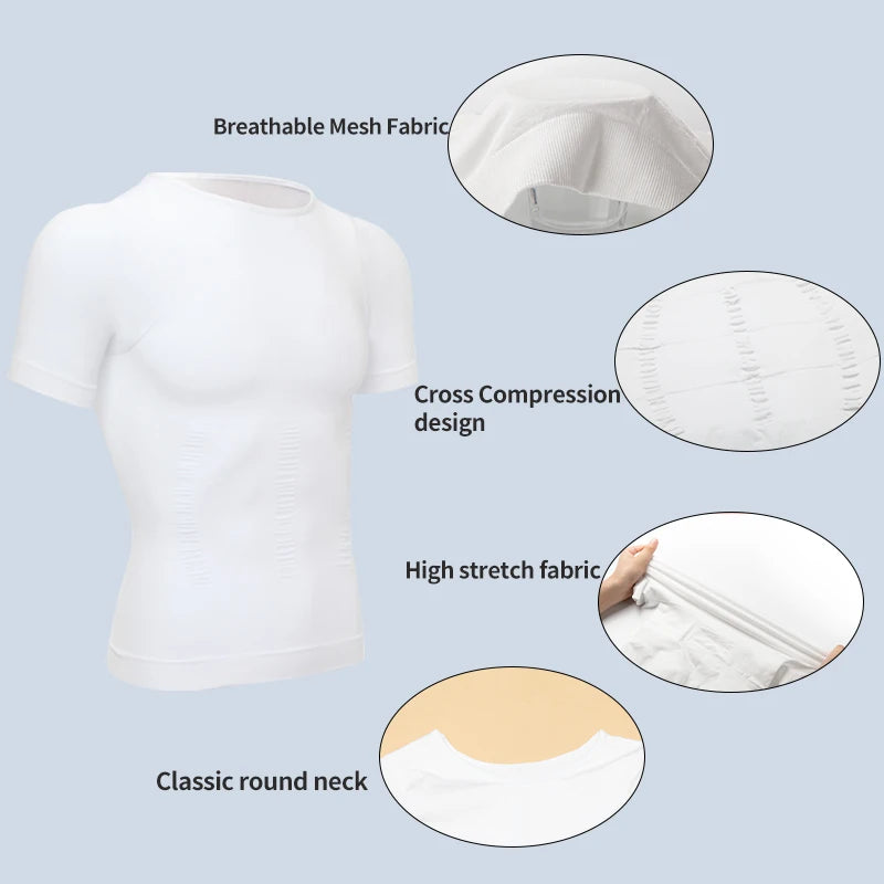 Men's Slimming Compression T-Shirt Body Shaper Undershirt for Weight Loss and Gynecomastia Muscle Tank Tops with Seamless Design