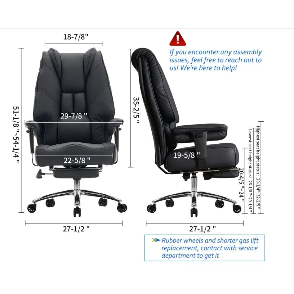 Leather High Back Executive Office Chair with Footrest, Ergonomic Chair Lumbar Support, Relieve Lower Back Pain (Black)