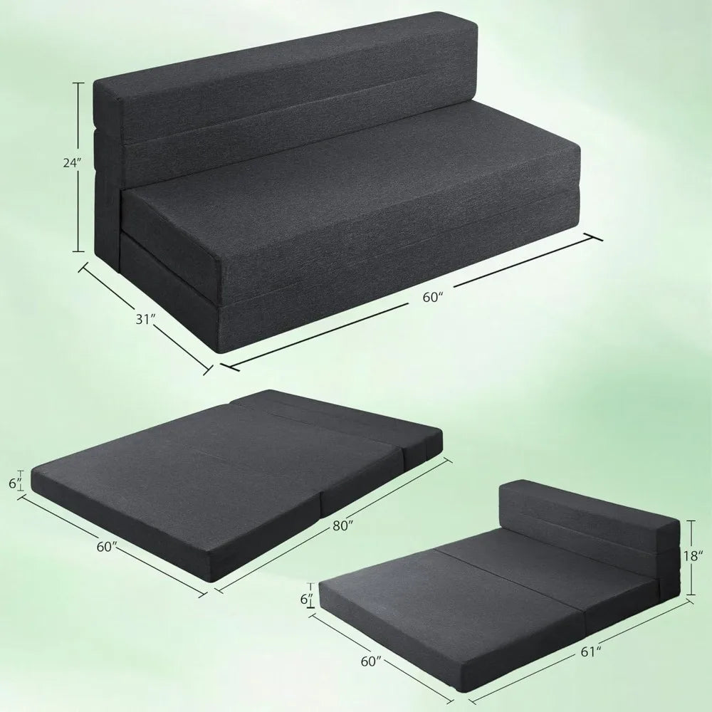 Queen Size Foldable Sofa Bed with Memory Foam, Convertible Sleeper Chair, Lazy Futon Sofa for Living Room, Home Office, and Gues