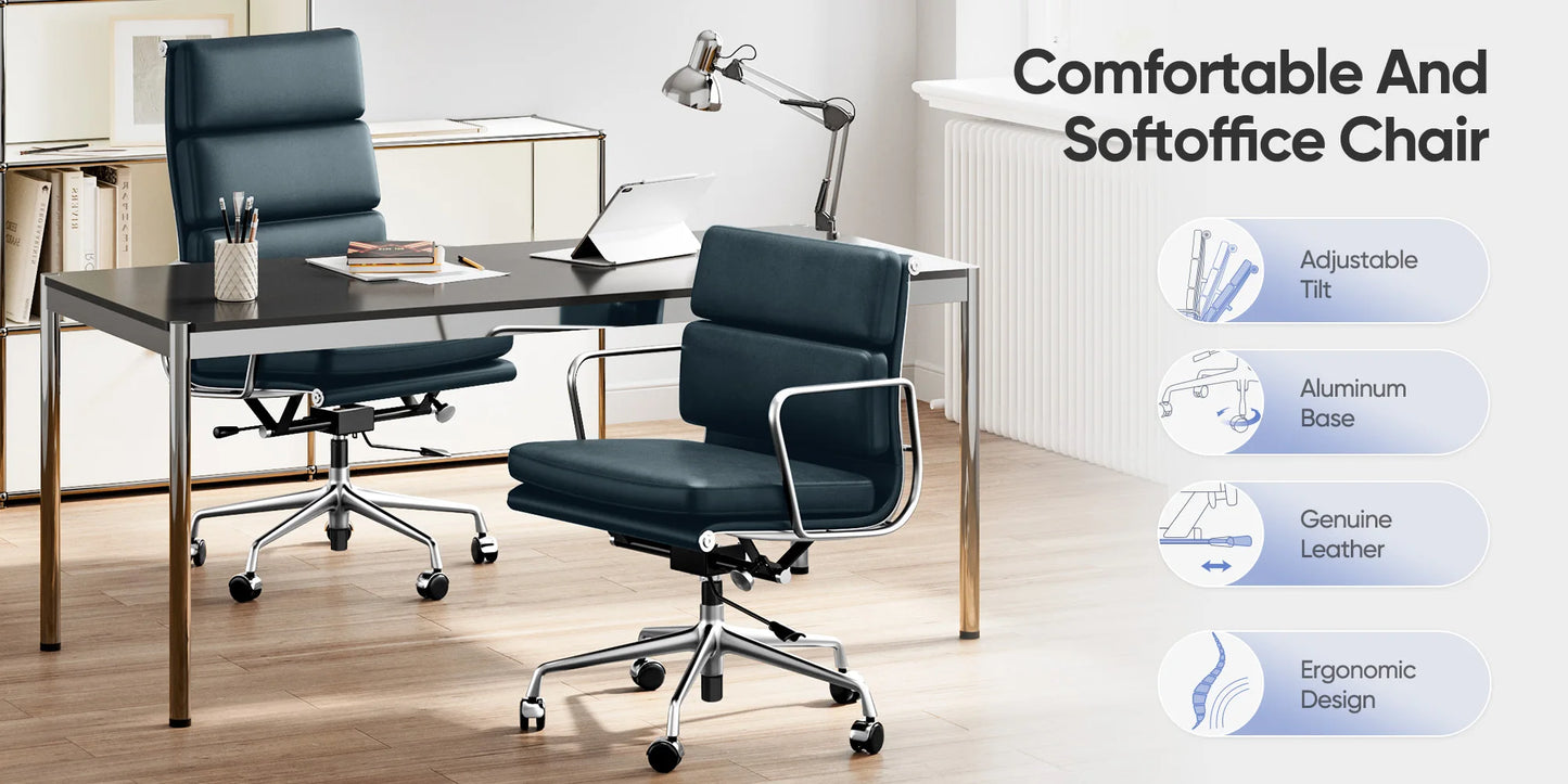 Office Guest Chair Genuine Leather Executive Chair Reception Chairs with Wheels Adjustable Swivel Rolling Office Chairs