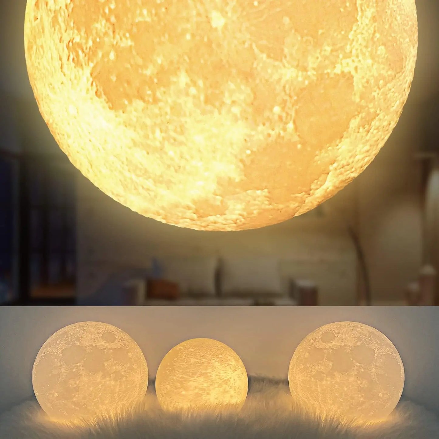 Magnetic Floating Rotating Moon Lamp with Wooden Base, 3 Color Temperature LED Night Lights of Print 3D for Unique Gifts, Room