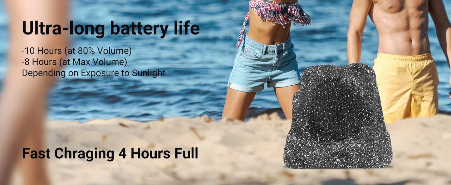 Herdio 8" Rock Speakers Outdoor IPX7 Waterproof Bluetooth Wireless Solar Powered Max 120W With Rechargeable Battery For Garden