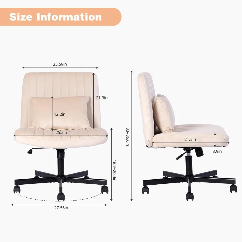 Criss Cross Chair, Office Chair Cross Legged with Wheels, Armless Office Chair, Velvet Desk Chairs with Wheels for Home Office,