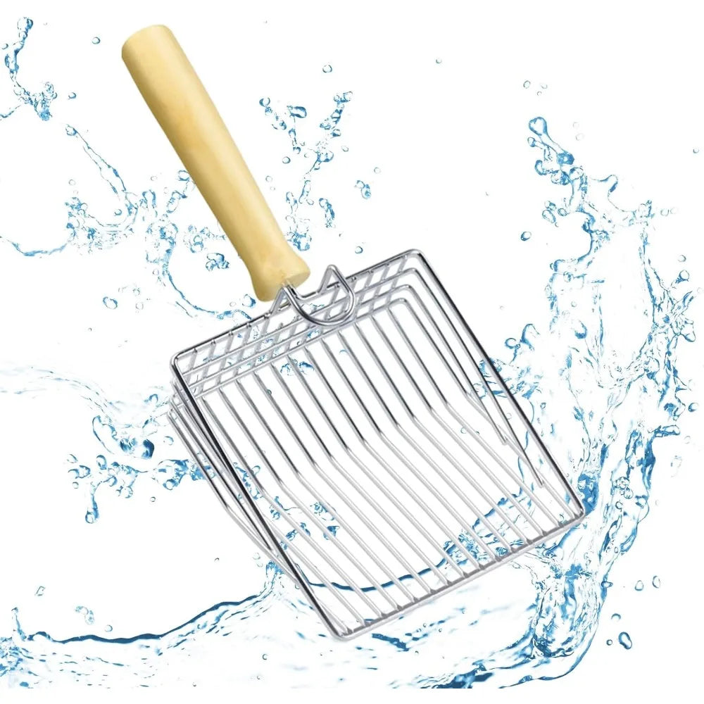 Pilarmuture Cat Litter Scoop,Stainless Steel Durable Wooden Handle,Solid Durable Kitty Litter Scoop Easy to Scoop,Polished Smoot