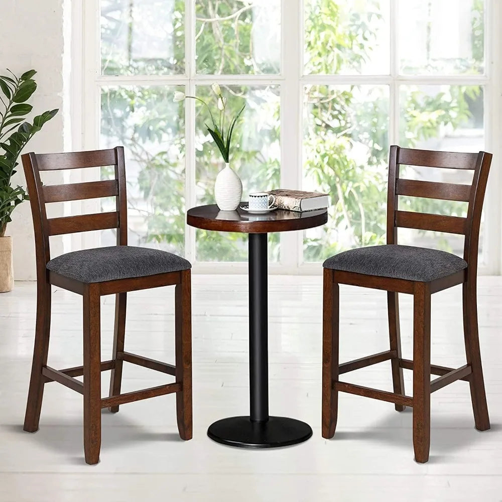 Counter Height Bar Stools Set of 2 Bar Stools Counter Stools with Back, Rubberwood Legs & Grey Fabric Cushion