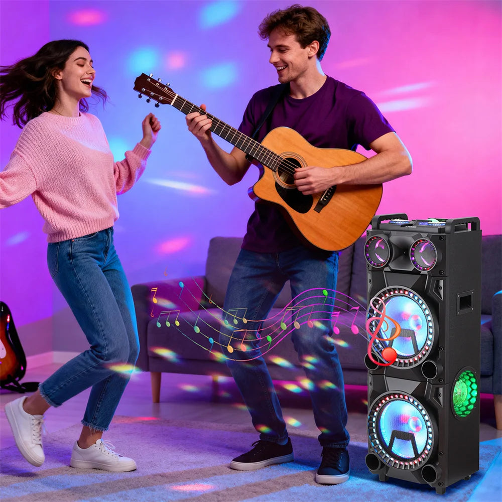 9500W Portable Bluetooth Party Speaker Karaoke Sound System Heavy Bass Rechargeable Dual 12 Inche Subwoofer Led Light with Mic